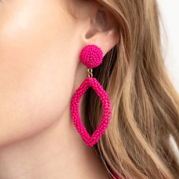 LOVISA Vibrant Hot Pink Textural Seed Bead Dangle Earrings**NEW! - Picture 1 of 5